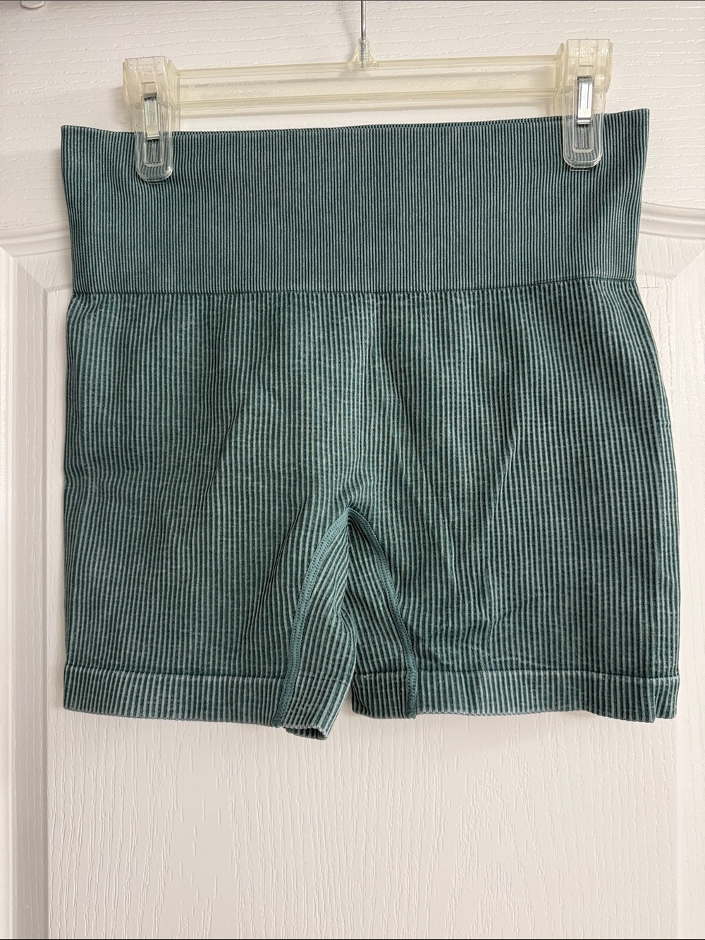 Colsie Ribbed High-Waist Bike Shorts — Dusty Teal